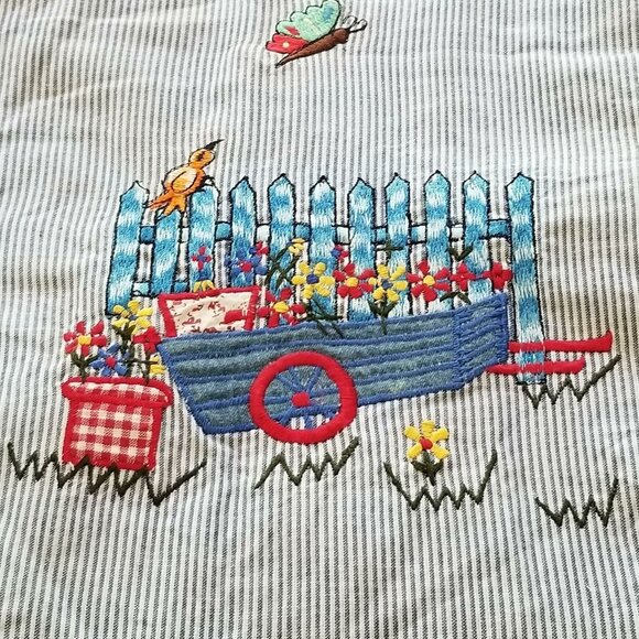 Vintage 90s Womans Vest Plus 24W Blue Pinstriped Gardening Garden - Picture 5 of 9